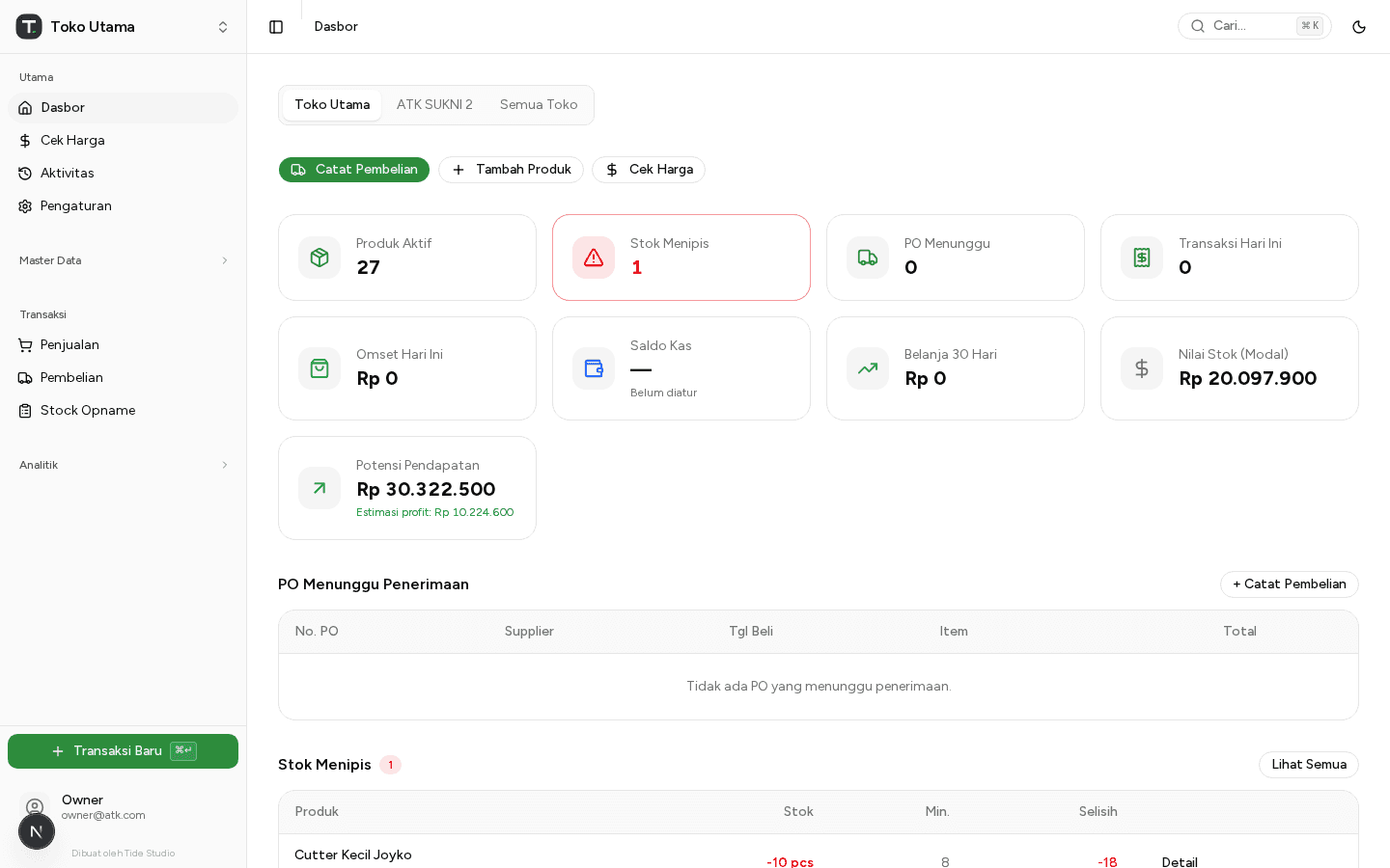 Tampilan dashboard Tera POS