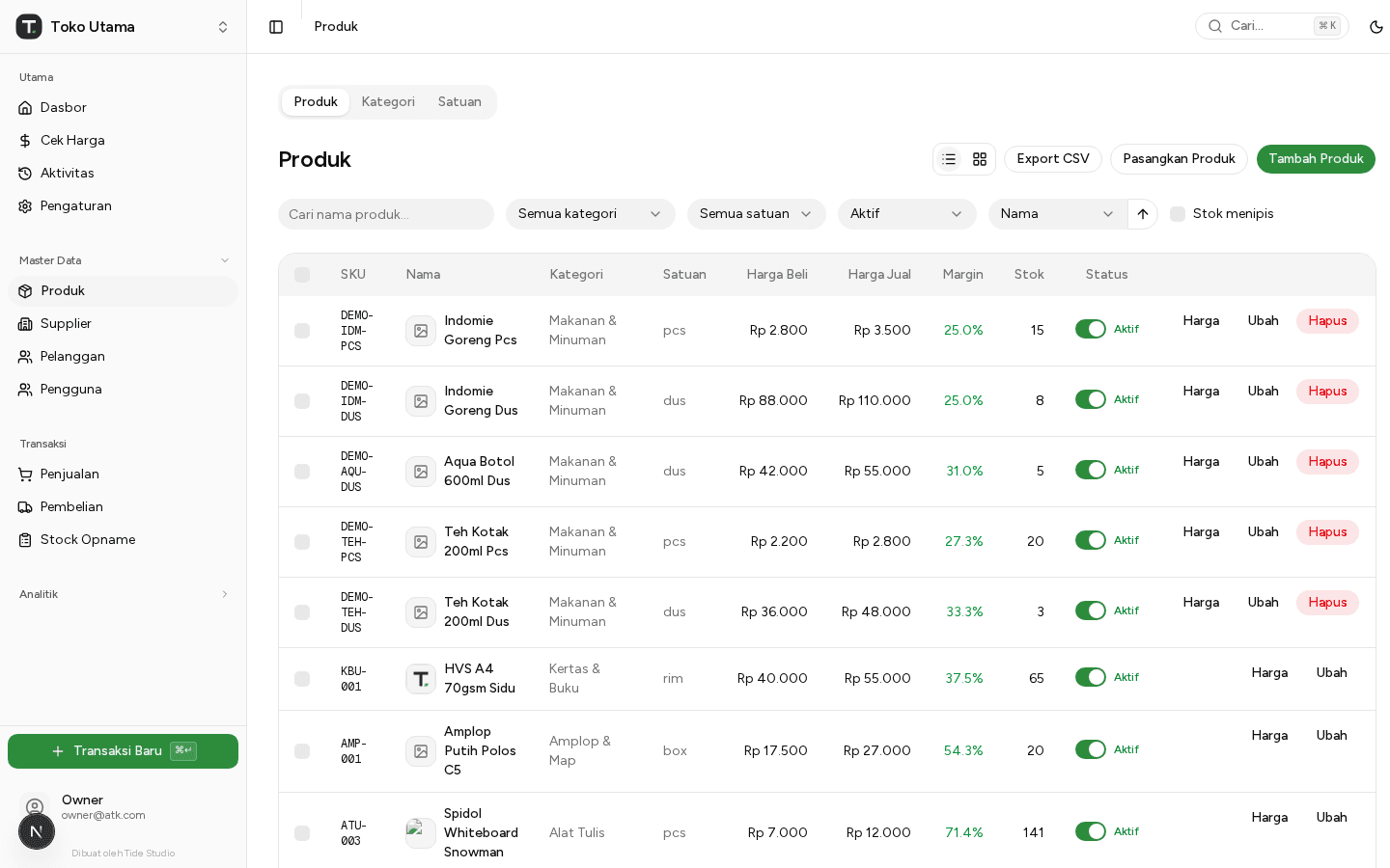 Manajemen produk Tera POS